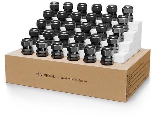 VCELINK 30PCS M20 IP68 Waterproof Cable Glands, 20mm ×1.5, Weatherproof | IP68 Rated for Waterproofing | Nylon Cord Connectors | Suitable for 6mm - 12mm Cables