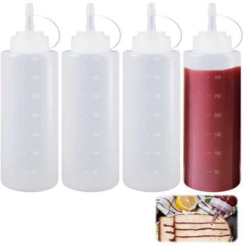 4 Squeeze Flaschen 360ml Plastik Quetschflasche Mit Kappen für Ketchup