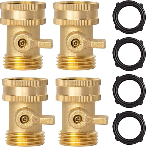 4pcs Heavy Duty Solid Brass Garden Hose Shut Off Valve 3 4 Inch with Additional Rubber Gaskets Leak Rust Easy to Adjust Water Flow for Threaded Watering Devices Faucets Connectors
