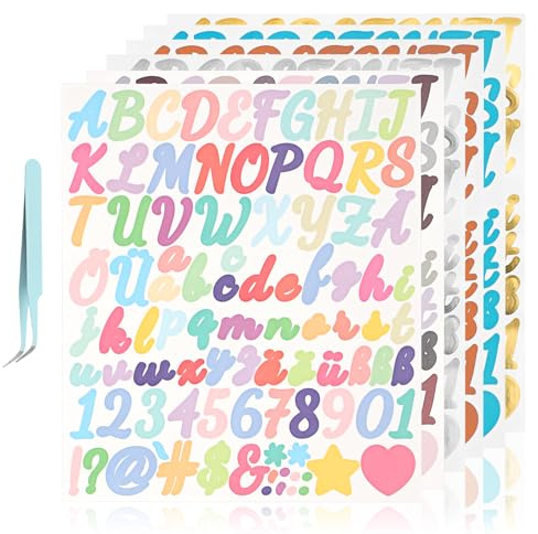 Buchstaben Aufkleber, 6 Blätter Selbstklebendes Vinyl Buchstaben Zahlen Kit, Selbstklebende Buchstabens Vinyl Sticker mit Pinzen für Postfach Schilder Adressnummer DIY Scrapbooking