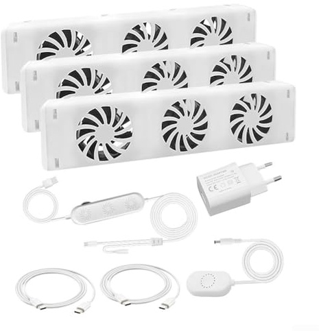 Heizkörper Ventilator Mit 3 Lüfter, Smart Heizkörperverstärker Einstellbarer Geschwindigkeit mit Thermostaten, Erhöhen die Effizienz der Heizung und Sparen-Energie, Geräuscharm(MXRV25-S03)