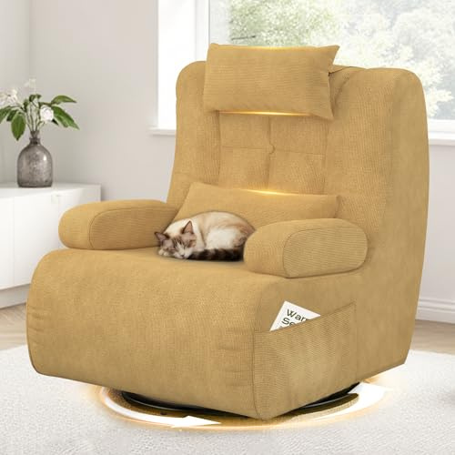 Relaxsessel,Fernsehsessel mit 2 zusätzlichen Kissen,2 Seitentaschen, 360°Drehbarer TV-Sessel für Wohnzimmer, Schlafzimmer, Heimkino, gepolsterter Hochlehner-Sessel, Moderner Lesesessel , Drehsessel