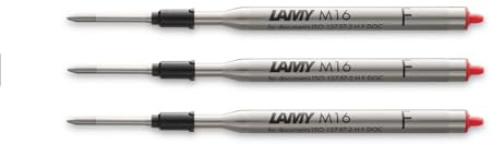 LAMY M16 3er-Set Kugelschreiber-Großraummine aus Metall - Original Ersatzmine für alle Lamy Kugelschreiber Modelle - dokumentenecht - Strichbreite Fein in Tintenfarbe rot