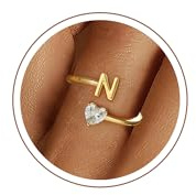 Einschulung Geschenk Mädchen - Herz Ring mit Buchstaben für Frauen Mädchen | 18K Vergoldet Ring mit Buchstaben Hypoallergen Ringe Gold Schmuck Geburtstagsgeschenk Geschenke Frauen Mädchen Schmuck