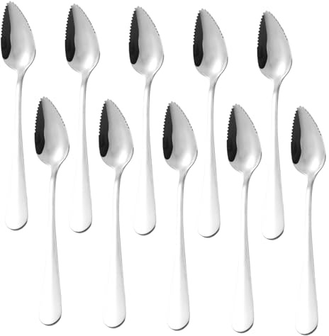 10PCS Cucchiaino Da Pompelmo In Acciaio Inox,Cucchiaio Da Dessert Con Bordo Seghettato,Cucchiai Lunghi Manico,﻿Cucchiaio Per Kiwi,Adatto Per Mangiare Mela Kiwi Arancia Papaya E Gelato,Kiuiom