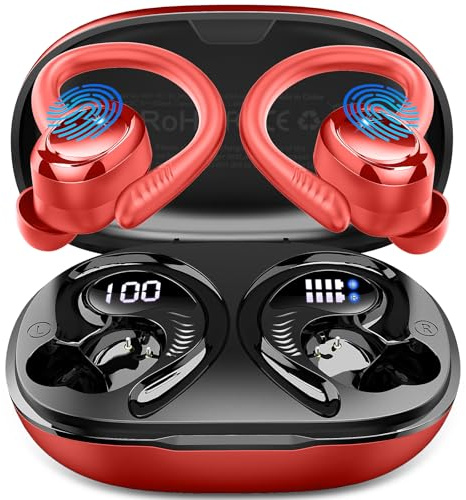 Ecouteurs Bluetooth sans Fil Sport, 2026 Écouteur Bluetooth 5.4 avec 4 ENC Mic, 60+Hrs Ecouteurs sans Fil HiFi Stéréo, IP7 Étanche Oreillette Bluetooth Running, USB-C Charge Rapide, Écran LED Casque