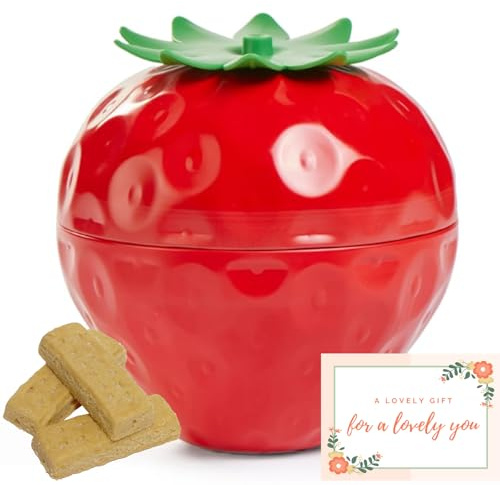 Strawberry Biscuit Tin – Strawberry Flavoured Shortbread – Biscuits Gift for Mum, Reusable Keepsake Container, Thank You Teachers Day Gifts