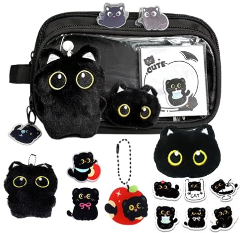 Étui Stylos Chat Noir - Ensemble Papeterie Étudiants Design Mignon Tränade Rangement Crayons Résistant, Pochette Organisation Fournitures Scolaires Accessoire Bureau Pratique | Artistes Amoure