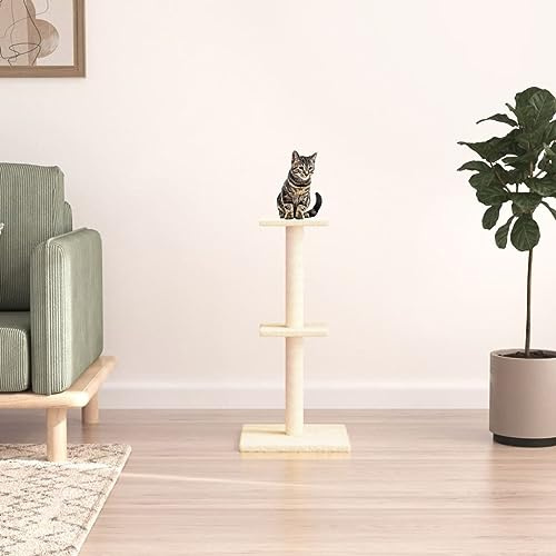 Ziaphsol Arbre à chat avec colonnes en sisal Crème 73 cm Arbre à chat en bois et peluche Tour à chat avec plate-forme et surface de couchage pour escalade, gratter, dormir, se reposer dans