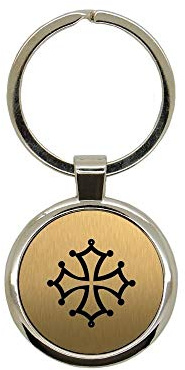 Inconnu Porte clé en métal Or brossé Gravure Laser Croix occitane Décapsuleur
