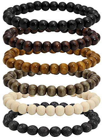Milakoo trä-pärlarmband, tibetansk buddhistisk meditation mala-bön armband, elastiskt armband för herr, 6/8 mm, Trä