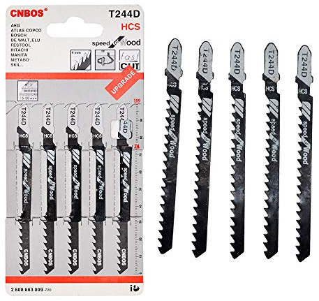 BE-TOOL - Set di 5 lame universali per seghetto alternativo T244D con codolo a T per tagliare metallo, legno, PVC e altro ancora, compatibili con Bosch, Dewalt, Hitachi, Makita, Festool ecc.