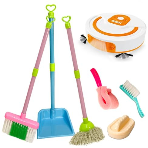 Kids Koolbitz Washing Machine Cleaning Set with Simulation Automatic Vacuum Robot Toy – Realistic Pretend Play Broom, Mop, Dustpan, Brush & Sponge for Motor Skills, Responsibility & Fun for Ages 3+