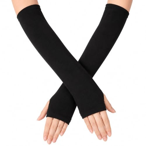 Uteruik Lange fingerlose Handschuhe Fäustling - Winter Strickhandschuhe Handgelenk Arm Handschuhe für Frauen Mädchen 1 Paar (Schwarz)