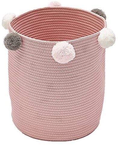 KIKOM Naturgewebter Aufbewahrungskorb, Wäschekorb, Deckenkorb, Gewebter Baumwollseilkorb, Aufbewahrungskorb für Kinder- und Haustierspielzeug 12 x 14 1PC Rosa