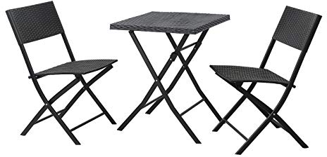 SVITA Bistroset 3-teilig 2 Stühle 1 Tisch Polyrattan Balkonset platzsparend klappbar Gartenmöbel Schwarz