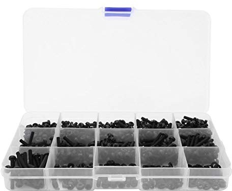 Nikou 600 Stück M3 Nylon Schraubenset, Schrauben Mutter Linsenkopf Kreuzschlitzschrauben Unterlegscheiben Muttern Set Schraubsatz (5~25mm, Schwarz)