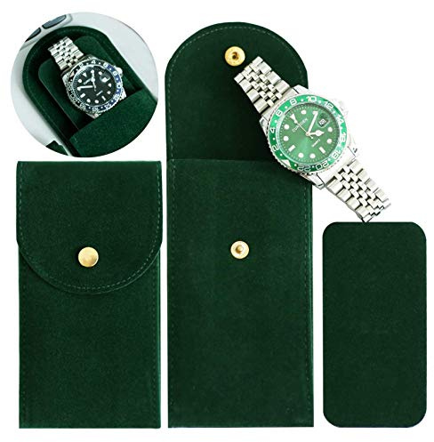 Besforu 4PCS Watch Travel Case for Men and Women Portable Velvet Watch Pouch Watch Storage Bag and Organizer (4-GREEN)