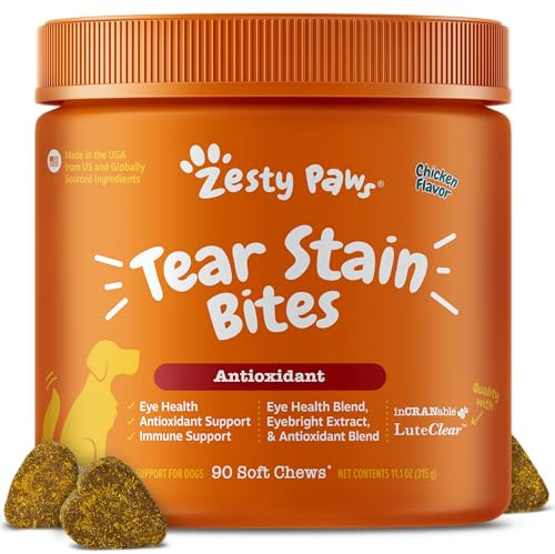 Zesty Paws Tear Stain Support Soft Chews for Dogs - for Eye Moisture + Vision & Immune Support - Functional Supplements with Fish Oil, Lutein, Cranberry & Vitamin C - Chicken Flavor - 90 ct