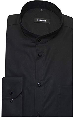HUBER Stehkragenhemd 100% Baumwolle schwarz L