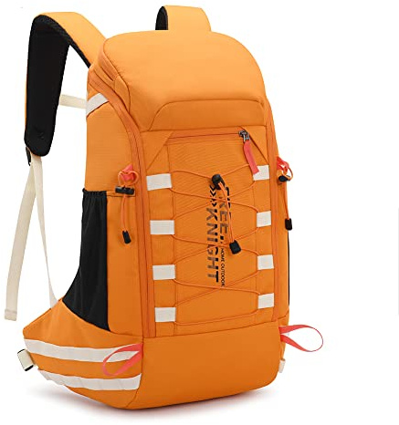 Bseash 40L Leichter wasserdichter Wanderrucksack mit Regenschutz, Outdoor Sport Reise Tagesrucksack Multifunktions Reisetasche für Camping Klettern Skifahren Radfahren (Orange)