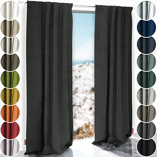 Schuette® Verdunkelungs-Vorhang Gardine mit Tunnelband ● Millenium Velvet: Dark Shadow (Grau) ● 210x135cm Höhe x Breite (1 Stück) ● Knitterfrei Pflegeleicht Thermo Blickdicht & stark Abdunkelnd