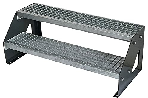 Kaminbau Mierzwa Premium Stahl Treppe Freistehend Verzinkt & Anthrazit Pulverbeschichtet 2 Stufen (Breite 80 cm) (Höhe 38 cm) Wetterfest Gitterroststufe Gartentreppe