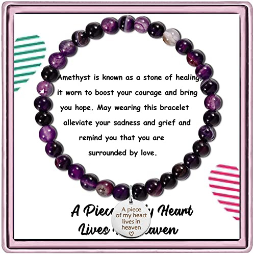 PARTNER Memorial Bracelet Sympathy Gift - A Piece of My Heart Lives in Heaven - Loss of Loved Ones Jewelry (Amethyst)