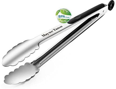 600℉ Heat Resistant Kitchen Tongs for Cooking with Silicone Tips,12-Inch Stainless Steel Locking Cooking Tongs Food Tongs for BBQ,Salad and Serving Food,Heavy Duty,Non-Stick (12-Stainless Steel)