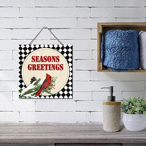 Holztafeln, Weihnachtsgrüße, Familienschild, Wandkunst, Dekoration, Holzschild, Tier, Kardinal, Stechpalme, Pflanze, Tannenzapfen, rustikales Holzschild, hängendes Holzschild, Bauernhaus-Dekoration,