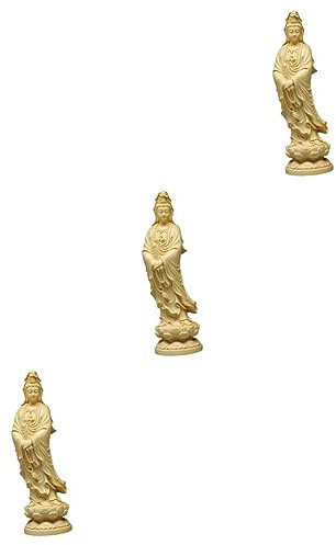 Garneck 3stücke Holzskulptur Kwan Yin Statue Aus Gelbem Holz Einzigartige Buddhistische Dekoration Für Zuhause Und Büro Mit Kultureller Bedeutung Und Feiner Handwerkskunst