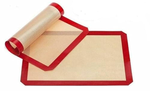 Lot de 2 tapis de cuisson en silicone anti-adhésif résistant à la chaleur (40 x 30 cm, rouge)