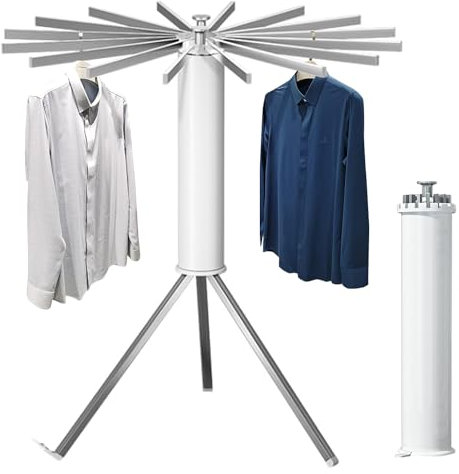Rigwarl Octopus Trockenständer, Platzsparend Teleskopisch Faltbar, 360 Grad Schwenkbarer Trockenständer, Dreiecksständer Bodenstehender Trocknungsgestell, 16 Trockenstangen (Aluminiumstangen)