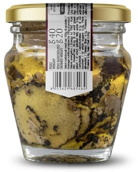 Valnerina Tartufi Truffes D'été Noire À Écailles Pot 40 Gr | Truffe À Tranches, Lamelles, Carpaccio, Naturelle, Artisanale et Italienne Conservée Dans De L'huile D'olive Extra Vierge Evo