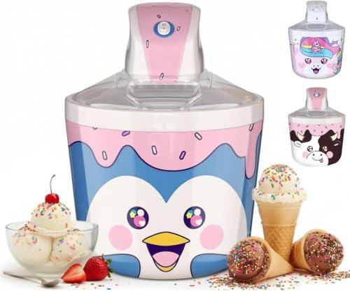 Máquina para hacer helados para niños, 1.2 cuartos de galón, máquinas eléctricas de helado de pingüino, la mejor máquina de encimera para helado casero, servicio suave, sorbete, gelatina, yogur