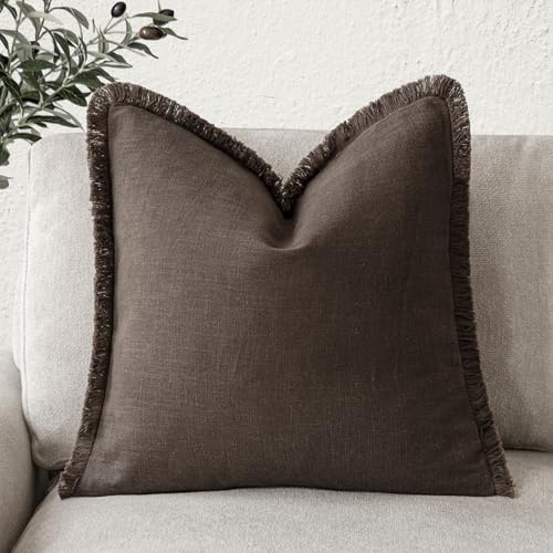 Foindtower Dekorativer Leinen-Kissenbezug mit Fransen, gemütlicher Boho-Kissenbezug mit Quasten, weicher Akzent-Kissenbezug für Stuhl, Sofa, Bett, Wohnzimmer, Heimdekoration, 40,6 x 40,6 cm, 1 Stück,