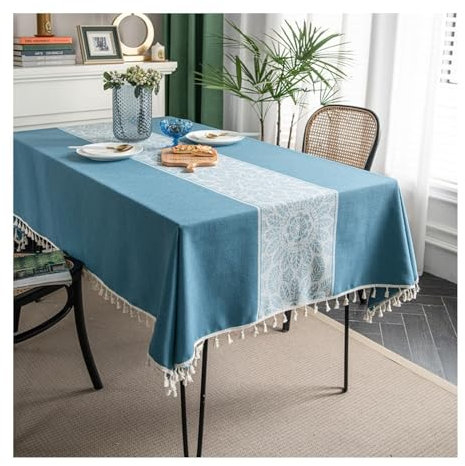 Epinki Tischtuch 140x140CM, Tischdecken Blumen Blatt Jacquard mit Quaste Polyester, Abwaschbare Tischdecke Biertisch Garten Zimmer Tischdekoration für Wohnzimmer, Esszimmer, Balkon, Stil 1