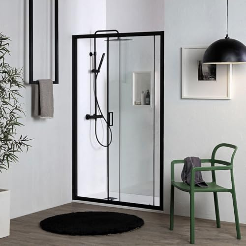 Kiamami Valentina - Puerta de ducha nicho 130 cm negro mate con instalación reversible | City