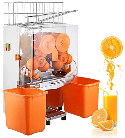 QUTBAG Machine électrique à jus d'orange, Presse-Agrumes Commercial avec 2 boîtes de ferraille, Machine à éplucher automatiquement Les Boissons à Base de jus, Machine de Fabrication de Boissons