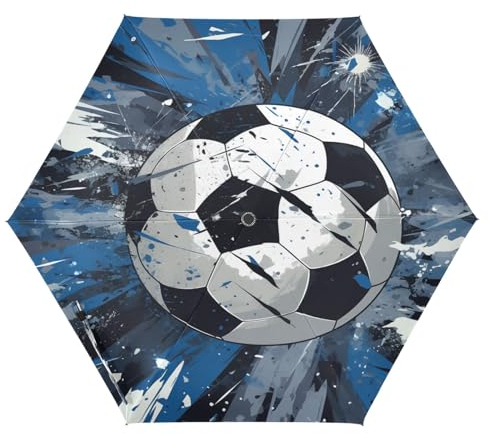 LINNIKEEEE Blauer Fußball Regenschirm,Winddicht,Automatisch Faltbar,Kompakte Regenschirme,Automatisches Öffnen Schließen für Jungen Mädchen