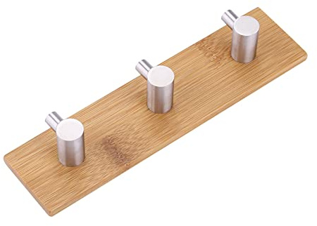 Kuuleyn Ganci da Parete in Legno Adesivo, Gancio Appendiabiti da Parete in Acciaio Inossidabile, Ganci Autoadesivi Senza Foratura, Portachiavi per Borsa Appendiabiti Cucina Bagno (triple hook)