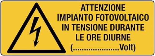 GLOBAL CARTELLO SEGNALETICO UNI - Attenzione impianto fotovoltaico in tensione durante le ore diurne - Segnale Adesivo, Pannello in Forex, Pannello In Alluminio (Pannello in Plastica, 30x12 cm)