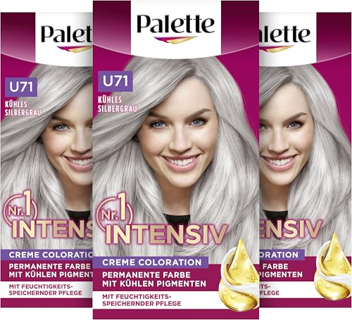 Palette Intensiv Creme Coloration U71 Kühles Silbergrau (3 x 115 ml), permanente Haarfarbe für leuchtende, langanhaltende Farbbrillanz & 100% Grauabdeckung