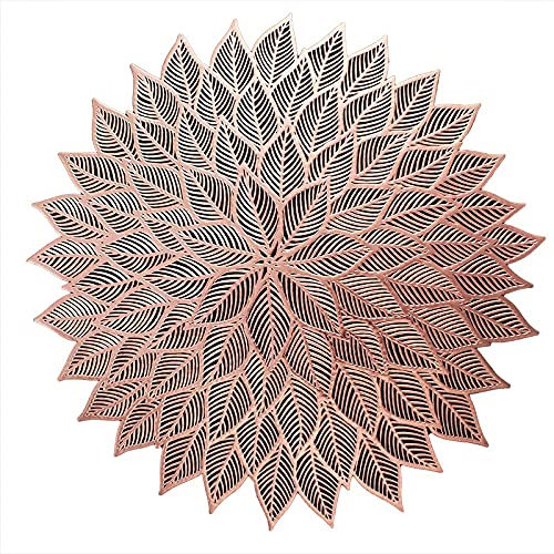 Tovagliette in rattan intrecciato, Sottopiatti rotondi con fiori traforati for tavolo da pranzo in oro rosa pressato