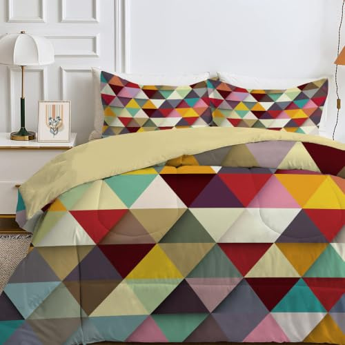 Bettdecke 135x200 4 Jahreszeiten, Wende Gelbe Geometrie Steppdecke Waschbare, Bettdecke ohne Bezug Nutzbar, Leicht Weiche Schlafdecke 200GSM, Ganzjahresdecke Bunt mit 1 Kissenbezug (ohne Kissen)