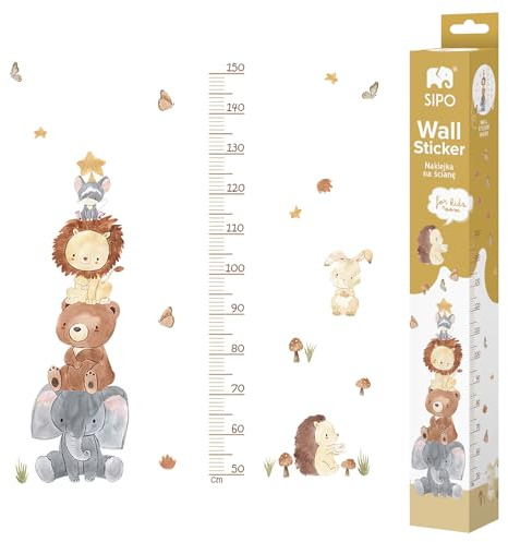 SIPO Wandsticker Kinder – Tierpyramide & Messlatte aus PVC – Aquarell Tiere – Wandtattoo fürs Babyzimmer & Kinderzimmer – matt, UV-beständig & kindersicher