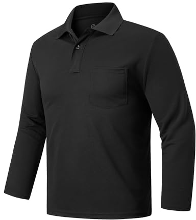 Outdoor Ventures Herren Poloshirt Langarm UPF50+ Sonnenschutz UV Schutz Polohemd Golf Sports T Shirts für Männer Leichtes Atmungsaktiv Poloshirts Casual Polo Tops zum Tennis Schwarz L