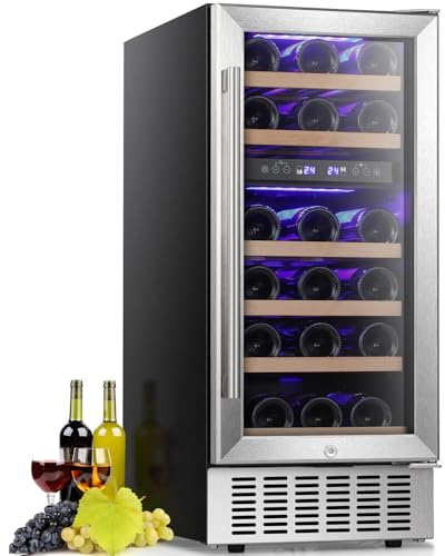 Antarctic Star Wine Fridge,15 Inch Wine Cooler Refrigerator Under Counter(41-68°F),28 Bottles Built-in Dual Zone &Freestanding Wine Refrigerator with Stainless Steel & Double-Layer Tempered Glass Door