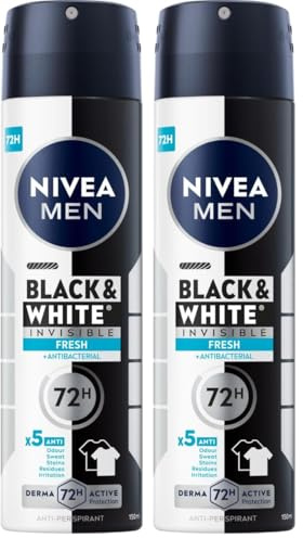 NIVEA MEN Black&White 48 H Invisible Fresh Antitranspirant Spray für Herren 150 ml (Packung mit 2)