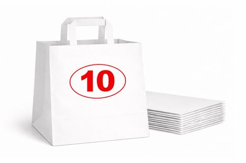 VEZODEK 10 Stück Papiertüten mit Henkel 32x24x22cm, Es Kann wie Verwendet werden Popcorn Tüten, Kraftpapier, Geschenktüten Kindergeburtstag, Butterbrottüten, Brottüten, Partytüten (Weiß, 32x24x22cm)